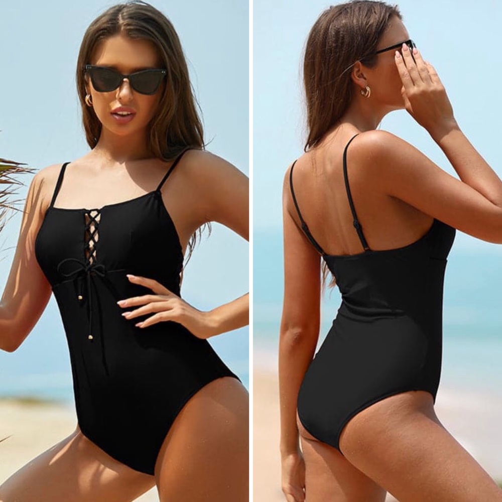 SHEKINI Black Strappy Cross Lace Up One Piece Swimsuit  PLUS SIZE 4X